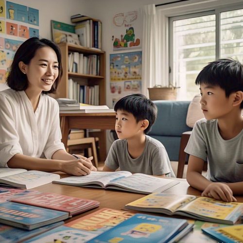 children_learning_with_tutor_at_home_for